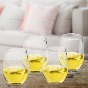 Personalised Scripted Stemless Wine Glass Set