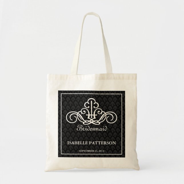 Personalised Scrolls Wedding Party Bag in Black (Front)
