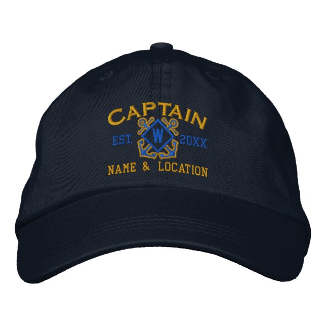 Personalised Sea Captain Nautical Monogram & more Embroidered Hat (Front)