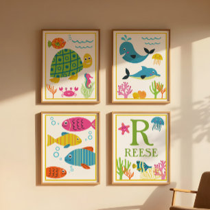 Personalised Sea Creatures Kids' Art Print Set