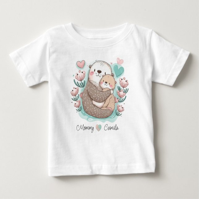 Personalised Sea Otter Love Baby T-shirt (Front)