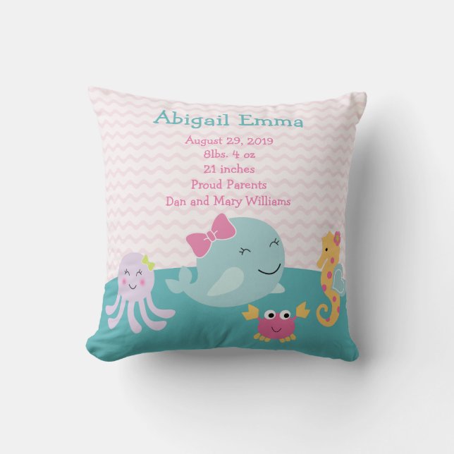 Personalised Sea Sweeties Baby Pillow Keepsake (Front)