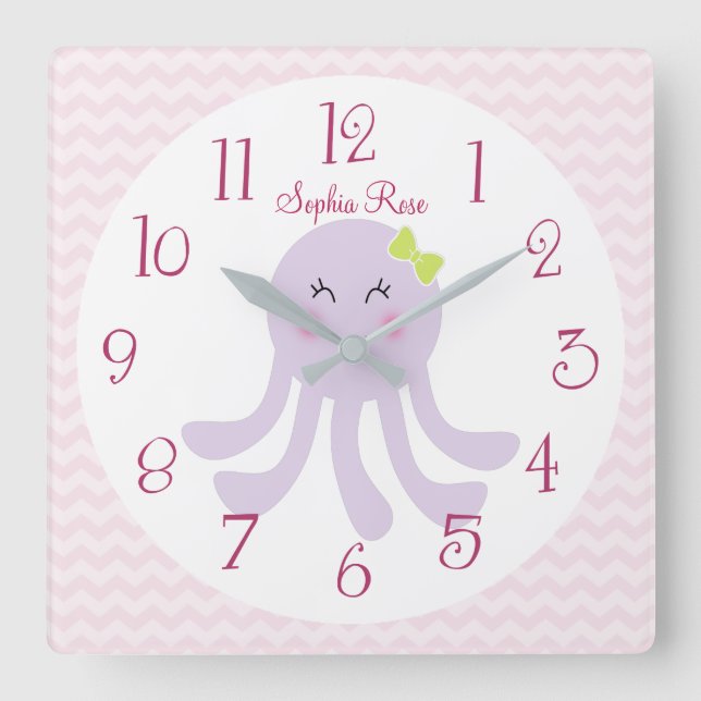 Personalised Sea Sweeties Octopus Nursery Clock (Front)