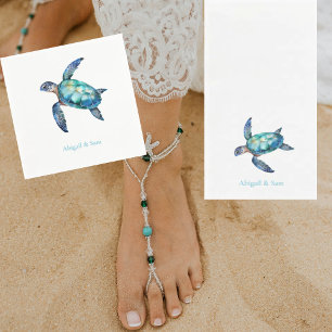 Personalised Sea Turtle Beach Wedding Cocktail Napkin
