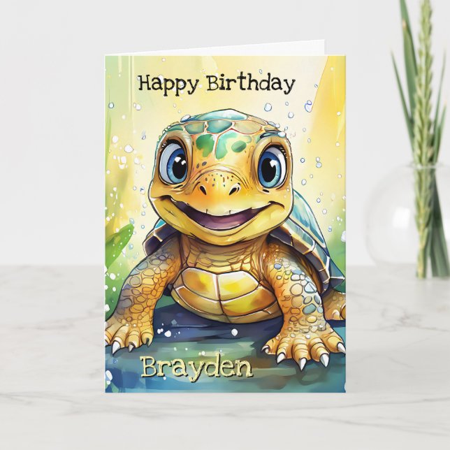 Personalised Sea Turtle Birthday with Colour Page Card (Front)