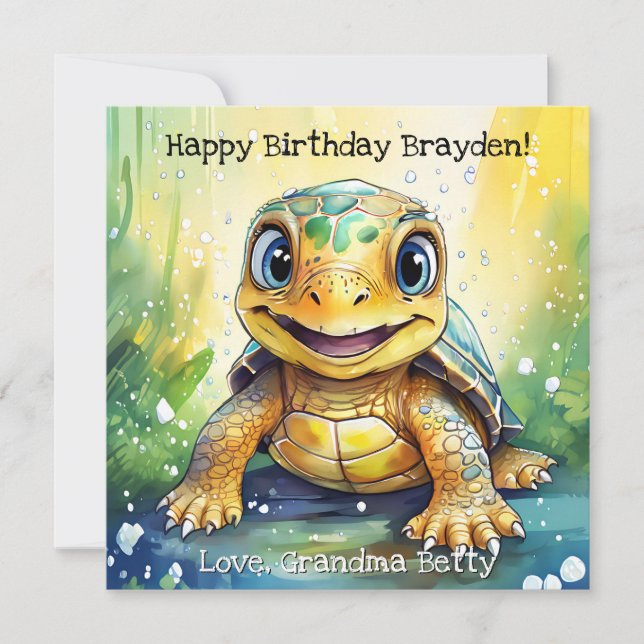 Personalised Sea Turtle Birthday with Colour Page Card (Front)