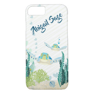 Personalised Sea Turtles and Hearts Ocean Beach iPhone 8/7 Case