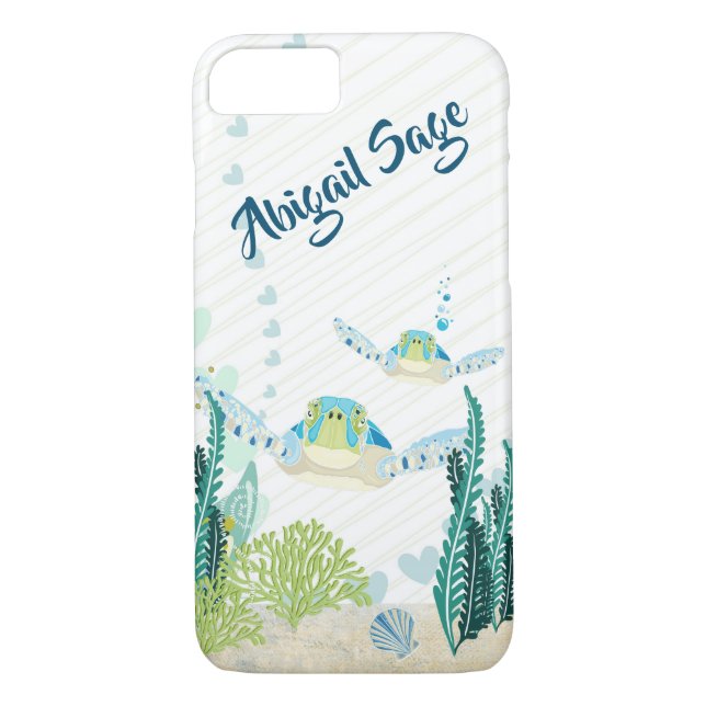 Personalised Sea Turtles and Hearts Ocean Beach Case-Mate iPhone Case (Back)