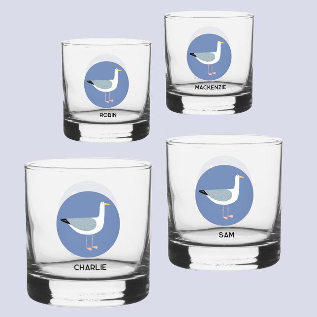 Personalised Seagull Glass (Personalized name seagull coastal glass set)