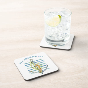 Personalised Seahorse with Anchor Coastal Theme Coaster