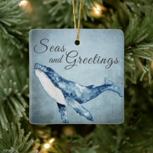 Personalised Seas and Greetings Whale Christmas Ceramic Ornament