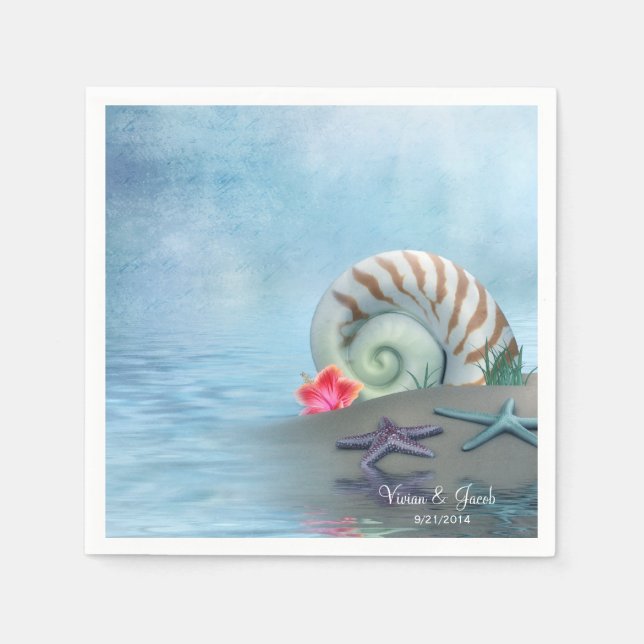 Personalised Seashells Wedding Napkins (Front)