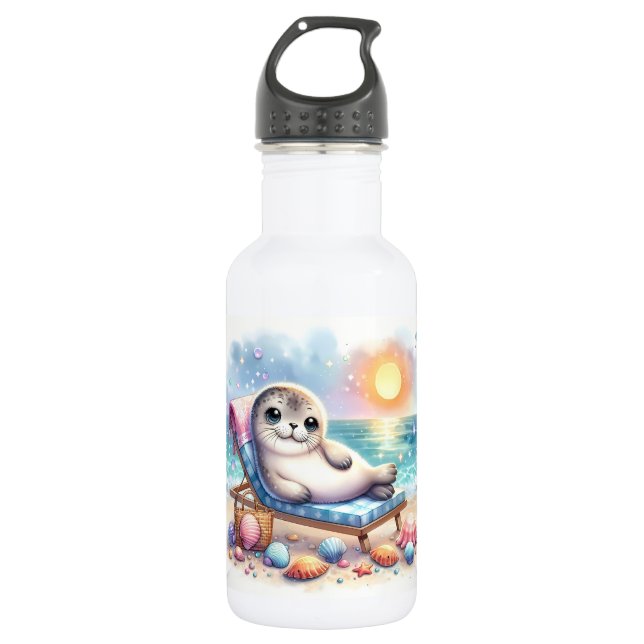 Personalised Seaside Serenity: A Seal's Vacation  532 Ml Water Bottle (Front)