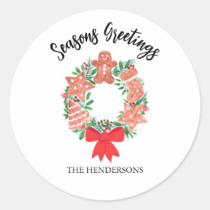 Personalised Seasons Greetings Wreath Classic Round Sticker