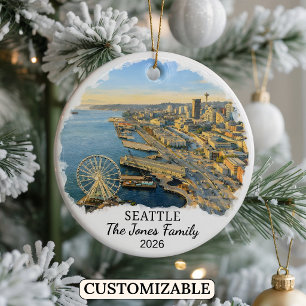 Personalised Seattle Ornament, Custom Washington Ceramic Ornament