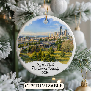 Personalised Seattle Ornament, Custom Washington Ceramic Ornament