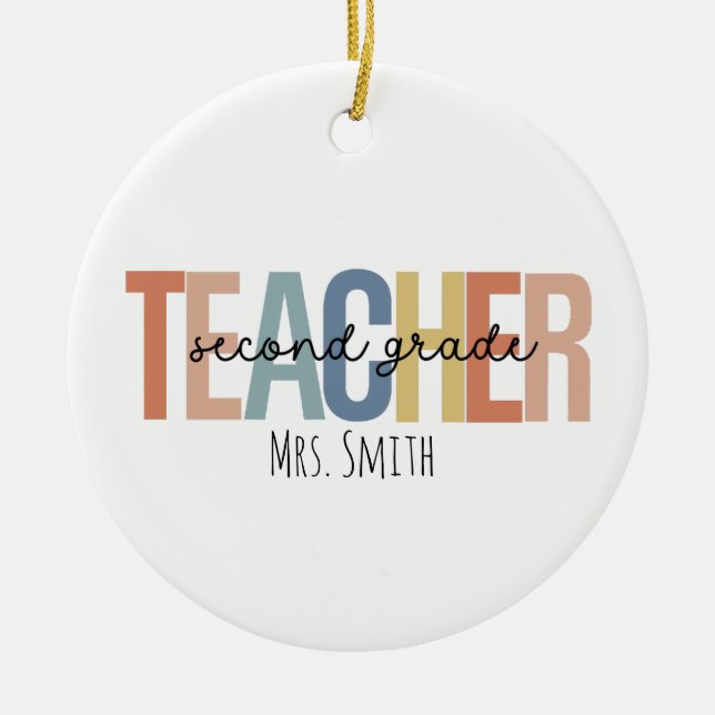 Personalised Second Grade Teacher Christmas Ceramic Ornament (Front)