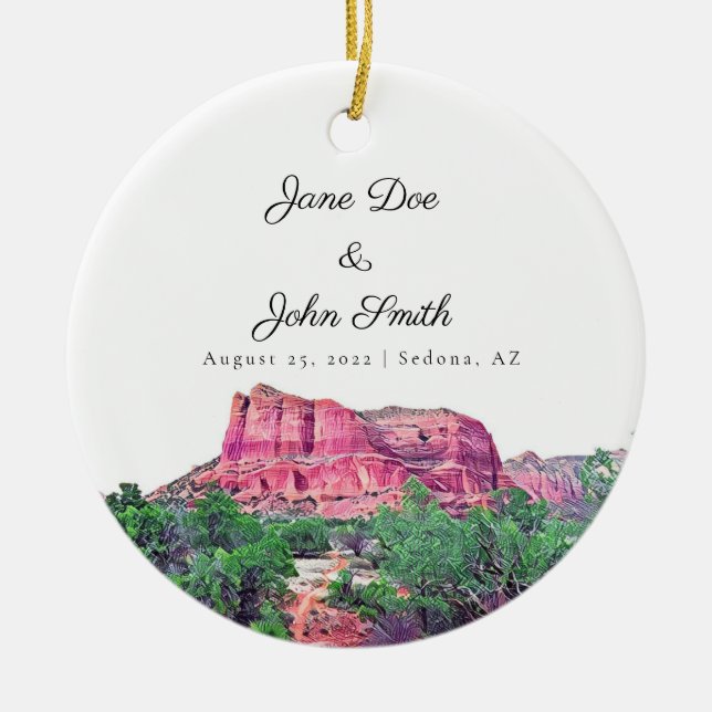 Personalised Sedona Arizona Wedding Ceramic Ornament (Front)