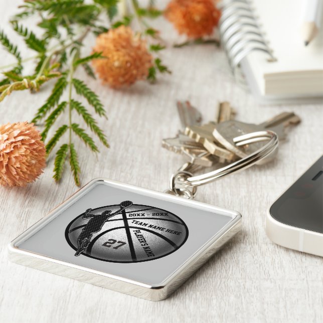 Personalised Senior Basketball Gift Ideas, 4 Text Key Ring (Side)