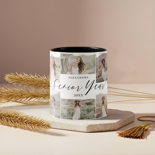 Personalised Senior Year Photo Collage Keepsake Two-Tone Coffee Mug (Personalized Senior Year Photo Collage Keepsake Two-Tone Coffee Mug)