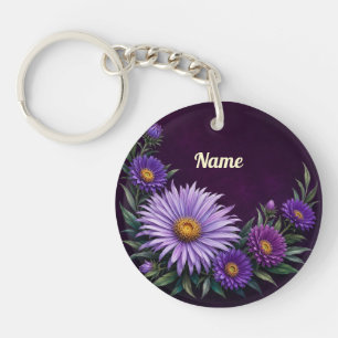 Personalised September Birth Flower Aster Key Ring