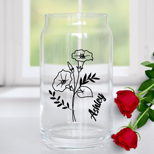 Personalised September Birth Flower Morning Glory  Can Glass (Creator Uploaded)