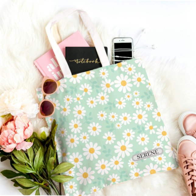 Personalised Serene Daisy Floral Tote Bag (Creator Uploaded)