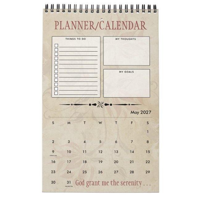 Personalised Serenity Prayer Recovery Gift Planner Calendar (May 2027)