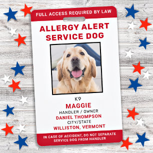Personalised Service Dog Allergy Alert Dog Photo ID Badge
