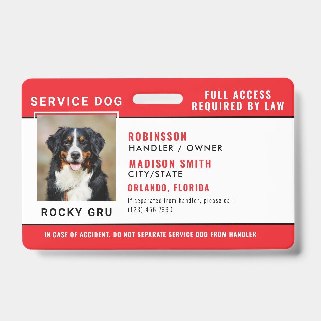 Personalised Service Dog Badge ID Badge (Front)