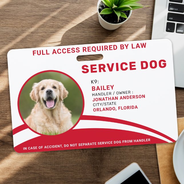 Personalised Service Dog Simple Modern Photo ID ID Badge (Creator Uploaded)