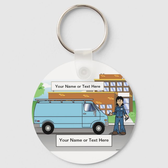 Personalised Service Van Blue - Female Cartoon  Key Ring (Front)