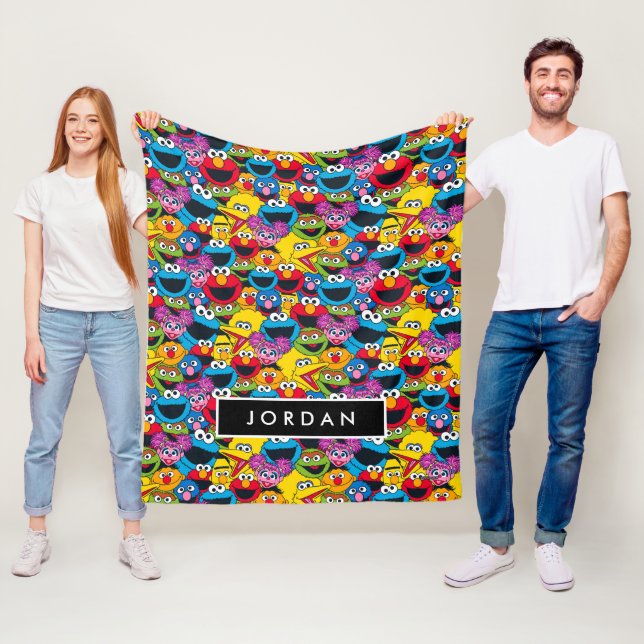 Personalised Sesame Street Crew Pattern Fleece Blanket (In Situ)