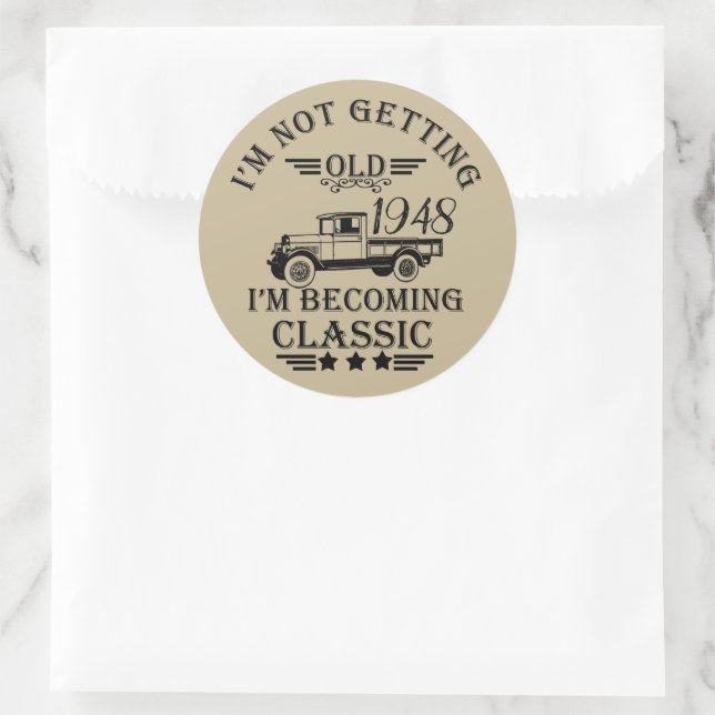 Personalised seventy five vintage 75th birthday classic round sticker (Bag)