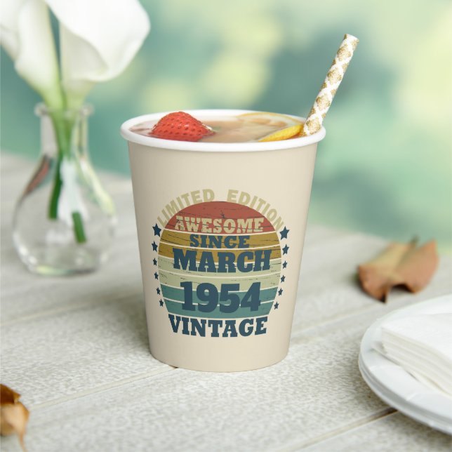 Personalised seventy vintage 70th birthday  paper cups (Insitu)