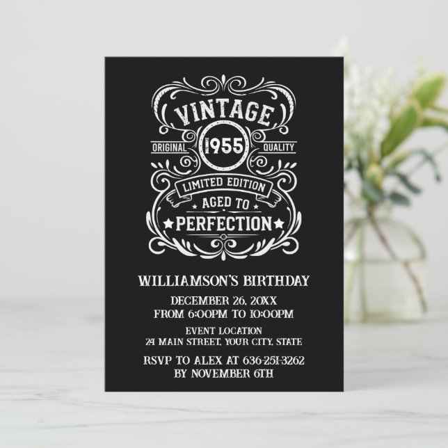 Personalised seventy vintage 70th birthday party invitation (Standing Front)