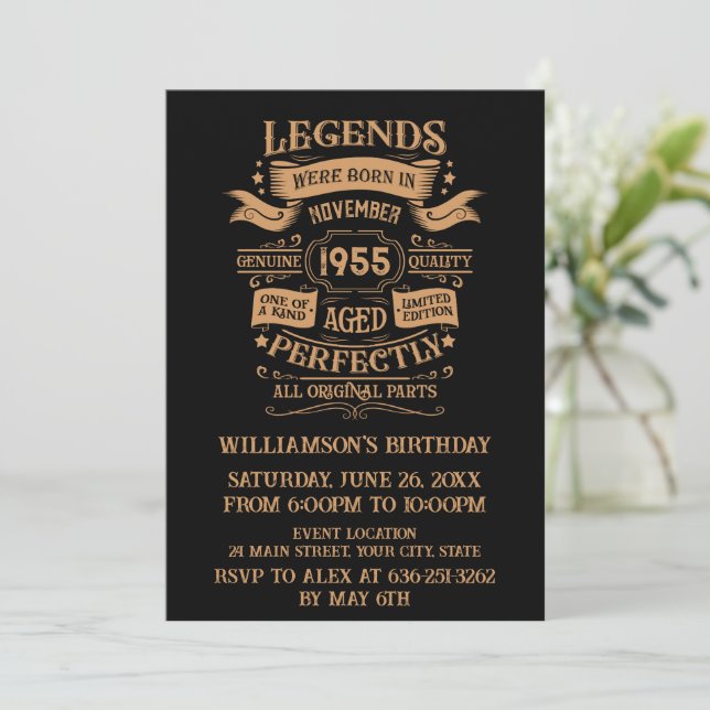 Personalised seventy vintage 70th birthday party invitation (Standing Front)