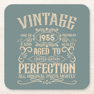 Personalised seventy vintage 70th birthday party square paper coaster