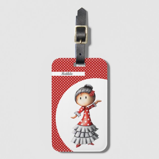Personalised Sevillana Flamenco Dancer Spanish Luggage Tag (Front Vertical)
