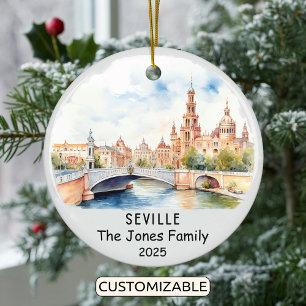 Personalised Seville Ornament, Spain Ceramic Ornament