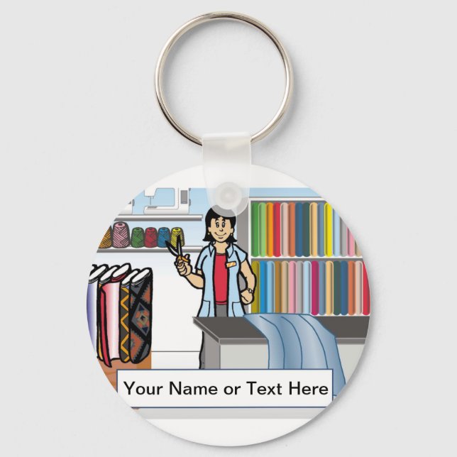 Personalised Sewing, Seamstress - Female Cartoon Key Ring (Front)