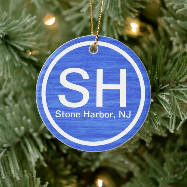 Personalised SH NJ Stone Harbour New Jersey Beach Ceramic Ornament (Tree)