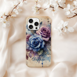 Personalised Shabby Chic Blue & Pink Roses  iPhone 16 Pro Max Case