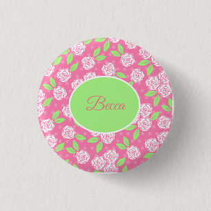 Personalised Shabby Chic Pink Floral 3 Cm Round Badge