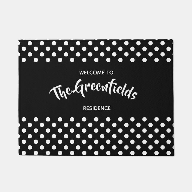Personalised Shabby Chic Polka Dots Design Doormat (Front)