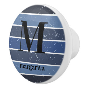 Personalised Shades of Blue Black & White Ceramic Knob
