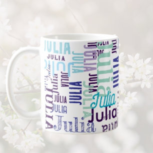 Personalised Shades Of Blue Typography Coffee Mug