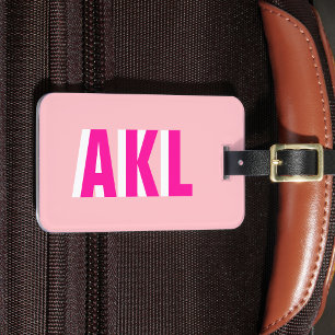 Personalised Shadow Monogram Block Letters Pink Luggage Tag