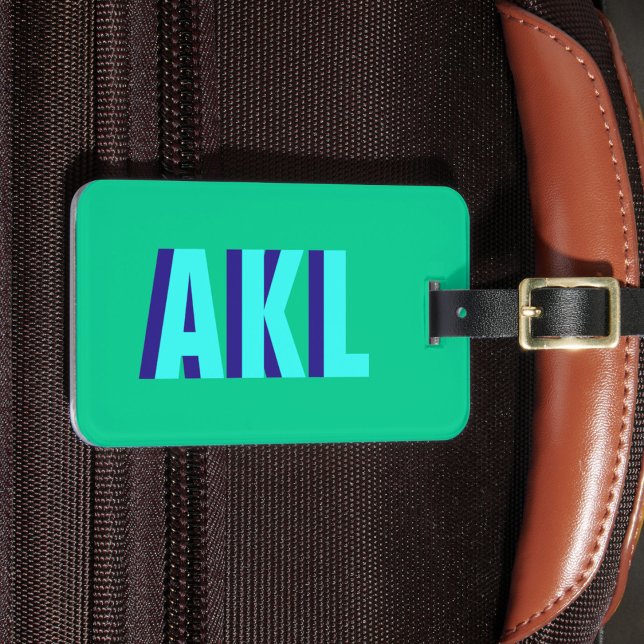 Personalised Shadow Monogram Blue Green Luggage Tag (Creator Uploaded)