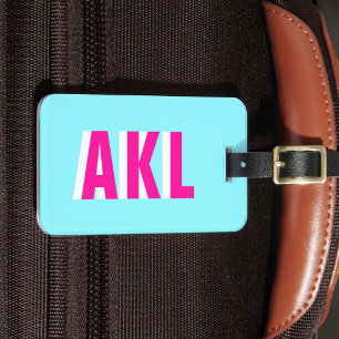 Personalised Shadow Monogram Blue Hot Pink Custom Luggage Tag